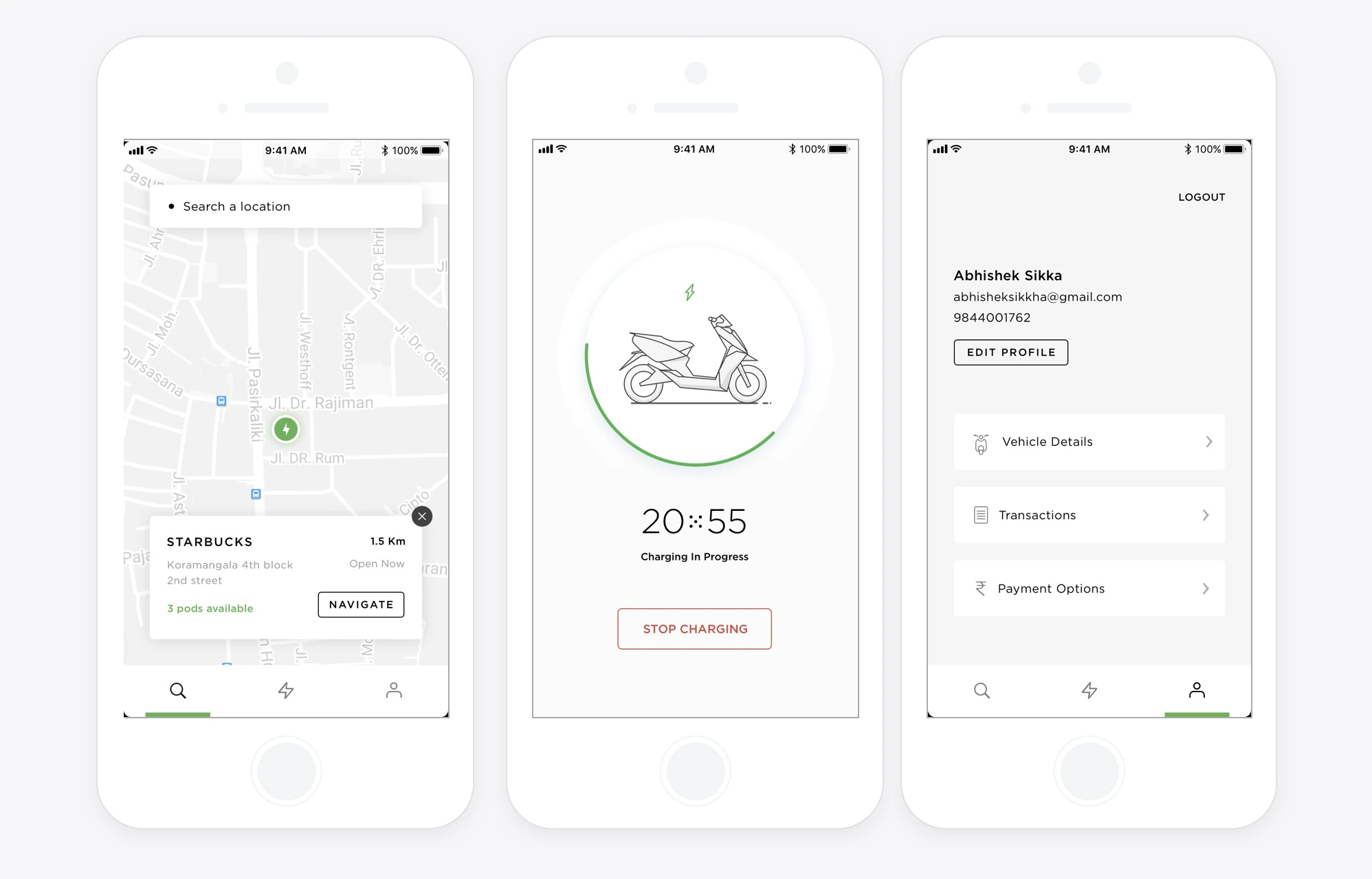 Ather Grid — Led end-to-end design for Ather Grid, an app that connects riders to public two-wheeler charging stations.