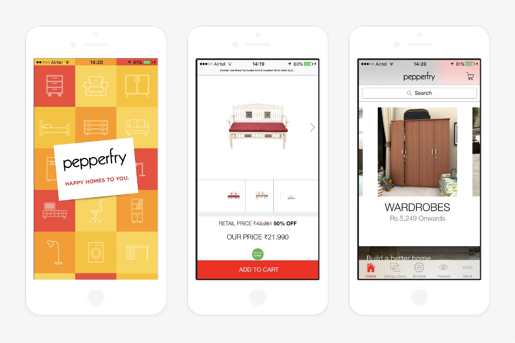 Pepperfry — Designed the Pepperfry iOS shopping app, offering a wide range of home décor products with seamless navigation.