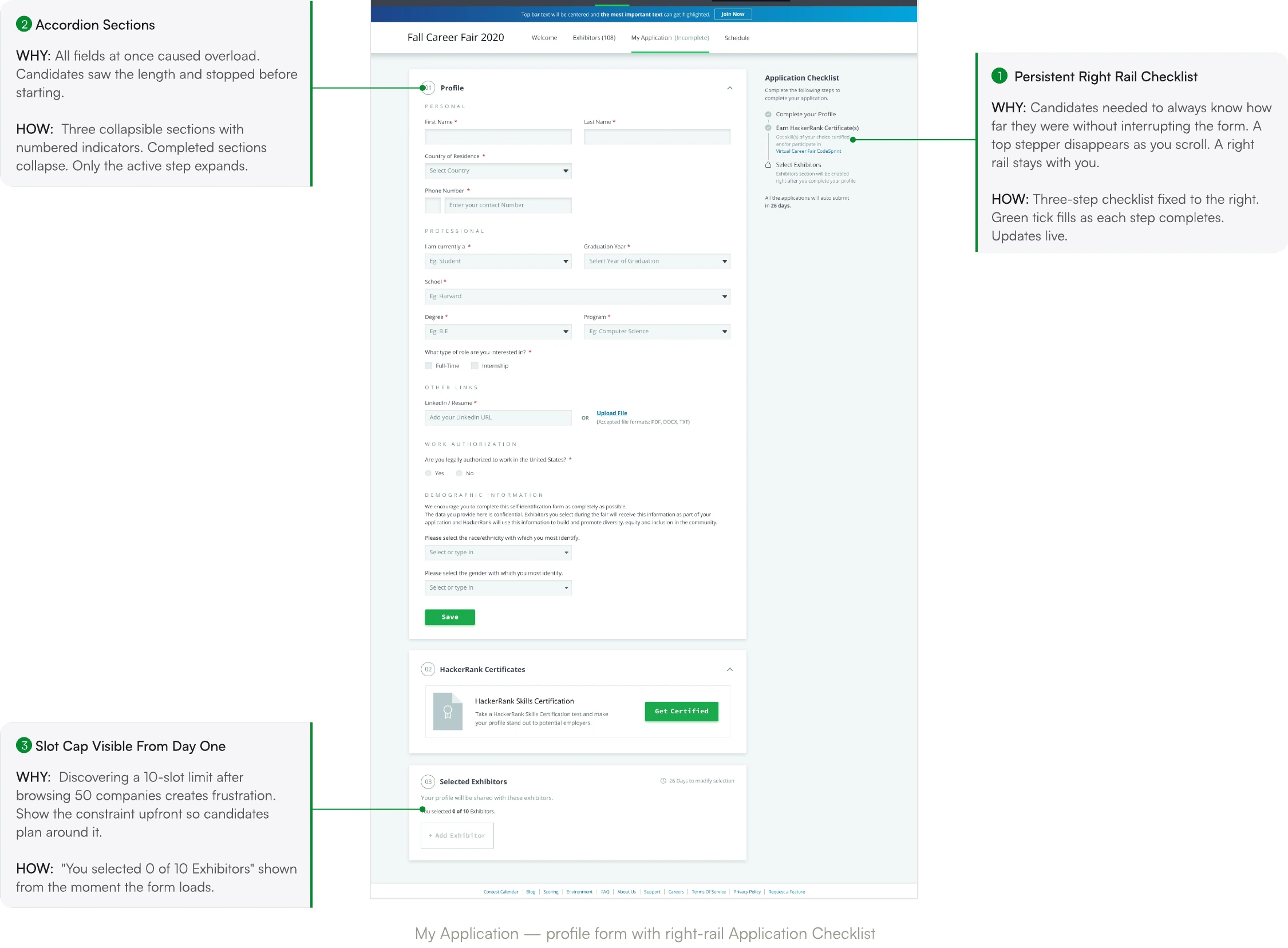 Screen from the HackerRank Virtual Career Fair case study.