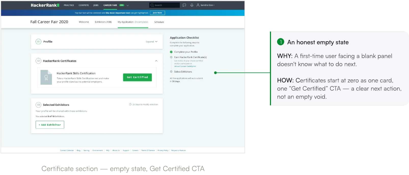 Screen from the HackerRank Virtual Career Fair case study.