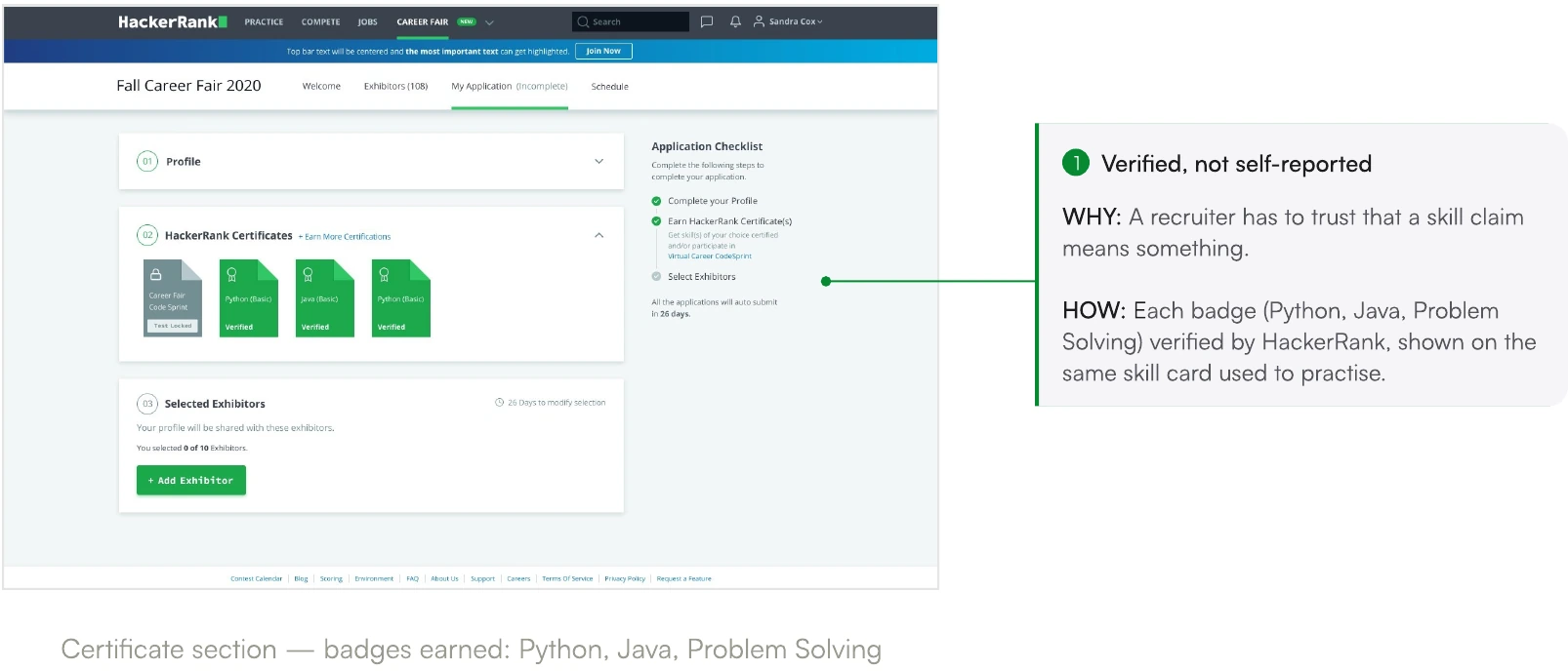 Screen from the HackerRank Virtual Career Fair case study.