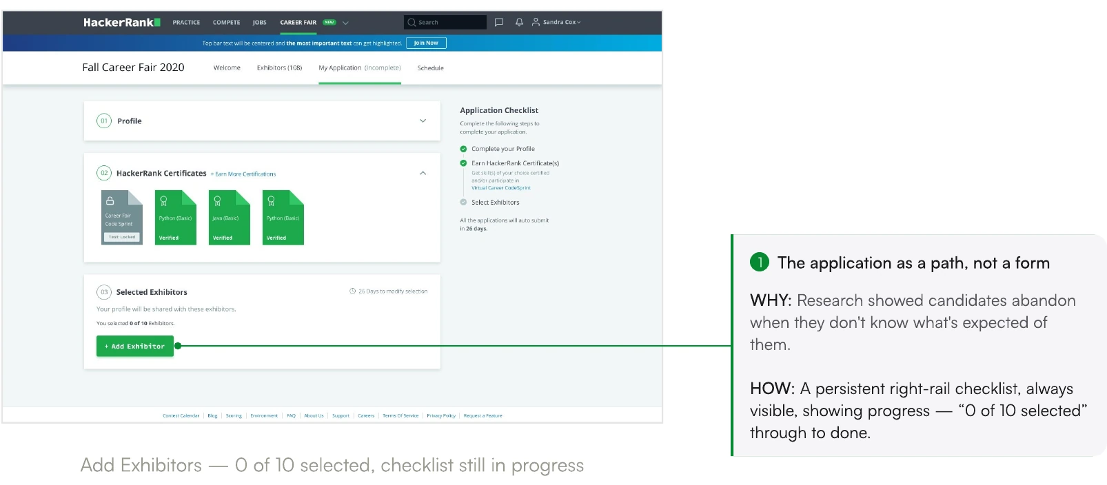 Screen from the HackerRank Virtual Career Fair case study.