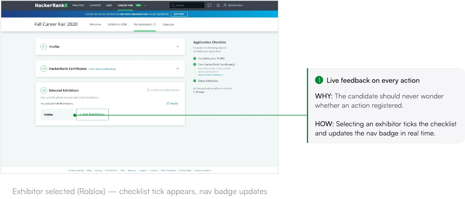 Screen from the HackerRank Virtual Career Fair case study.