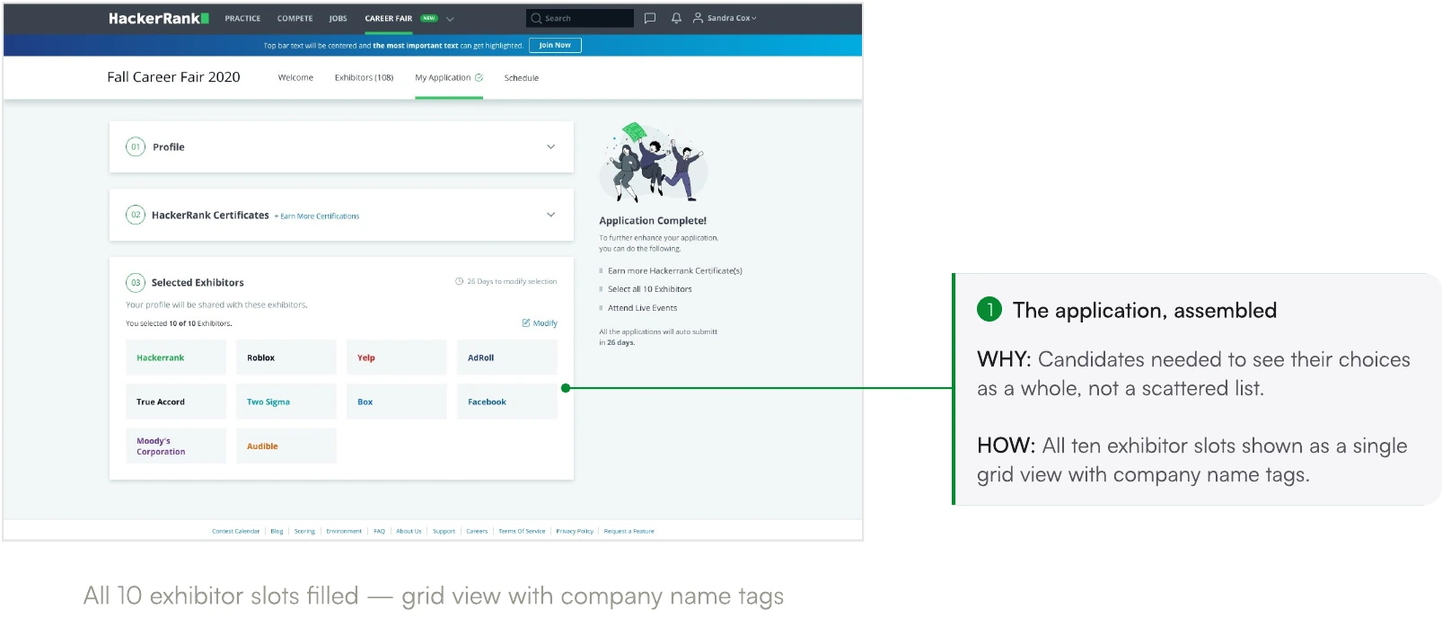 Screen from the HackerRank Virtual Career Fair case study.