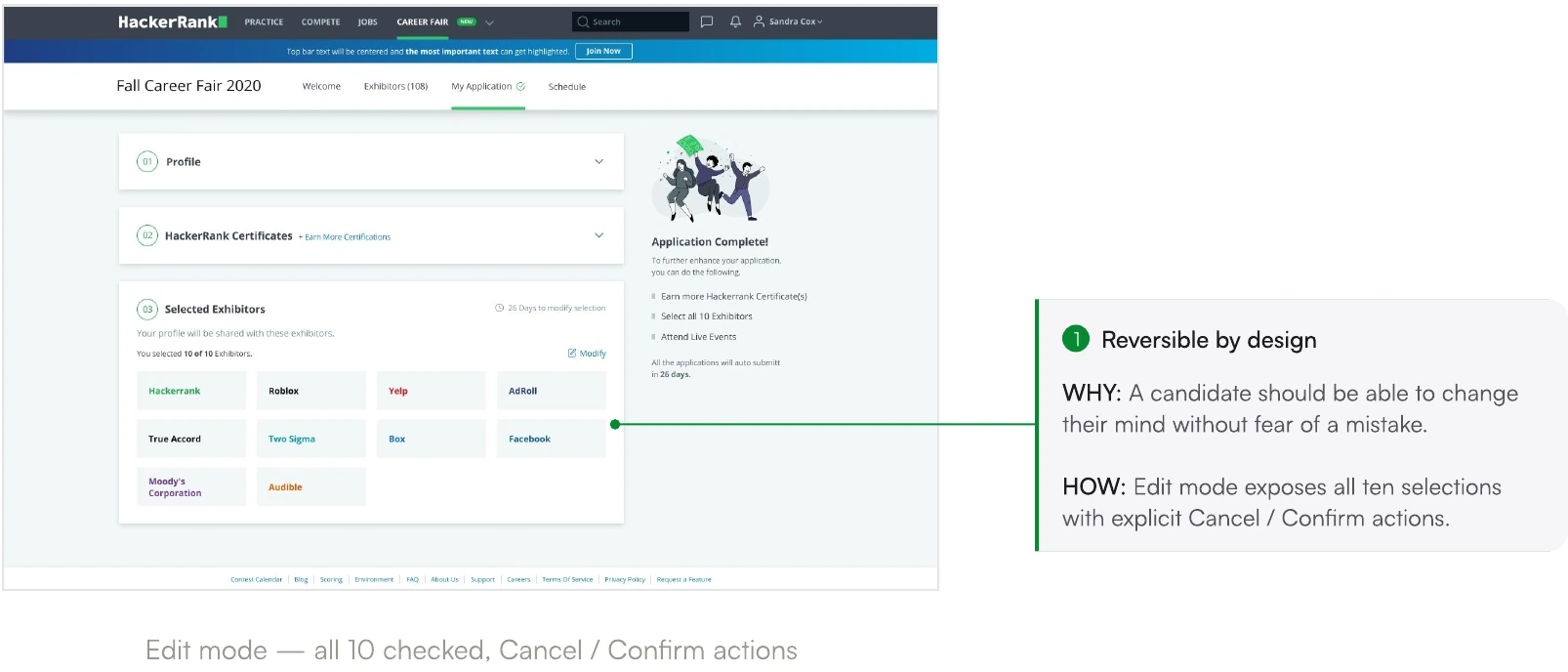 Screen from the HackerRank Virtual Career Fair case study.