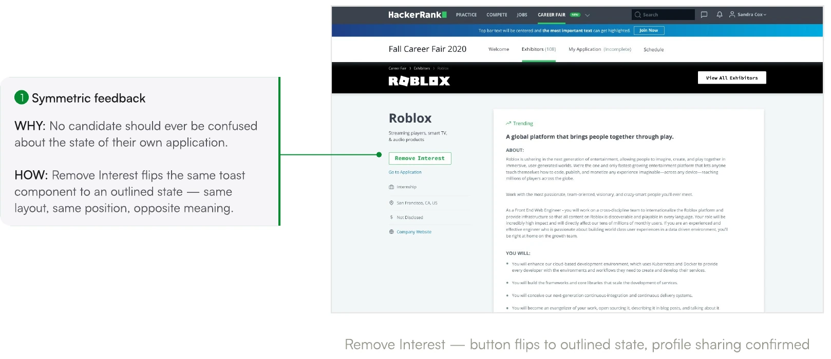 Screen from the HackerRank Virtual Career Fair case study.