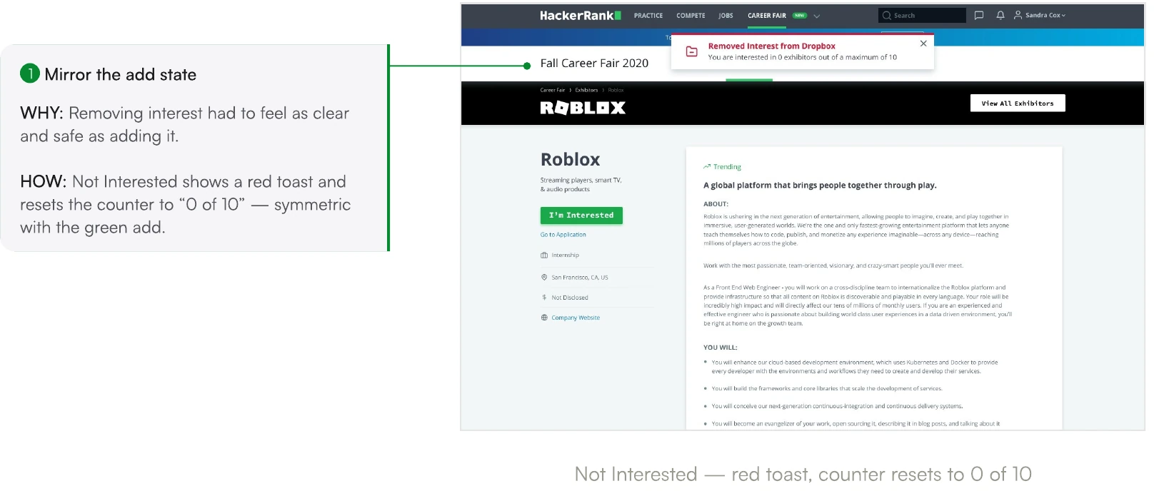 Screen from the HackerRank Virtual Career Fair case study.