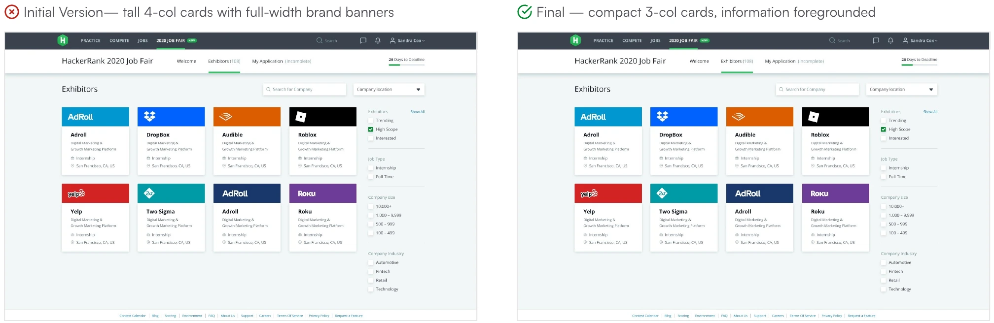 Screen from the HackerRank Virtual Career Fair case study.