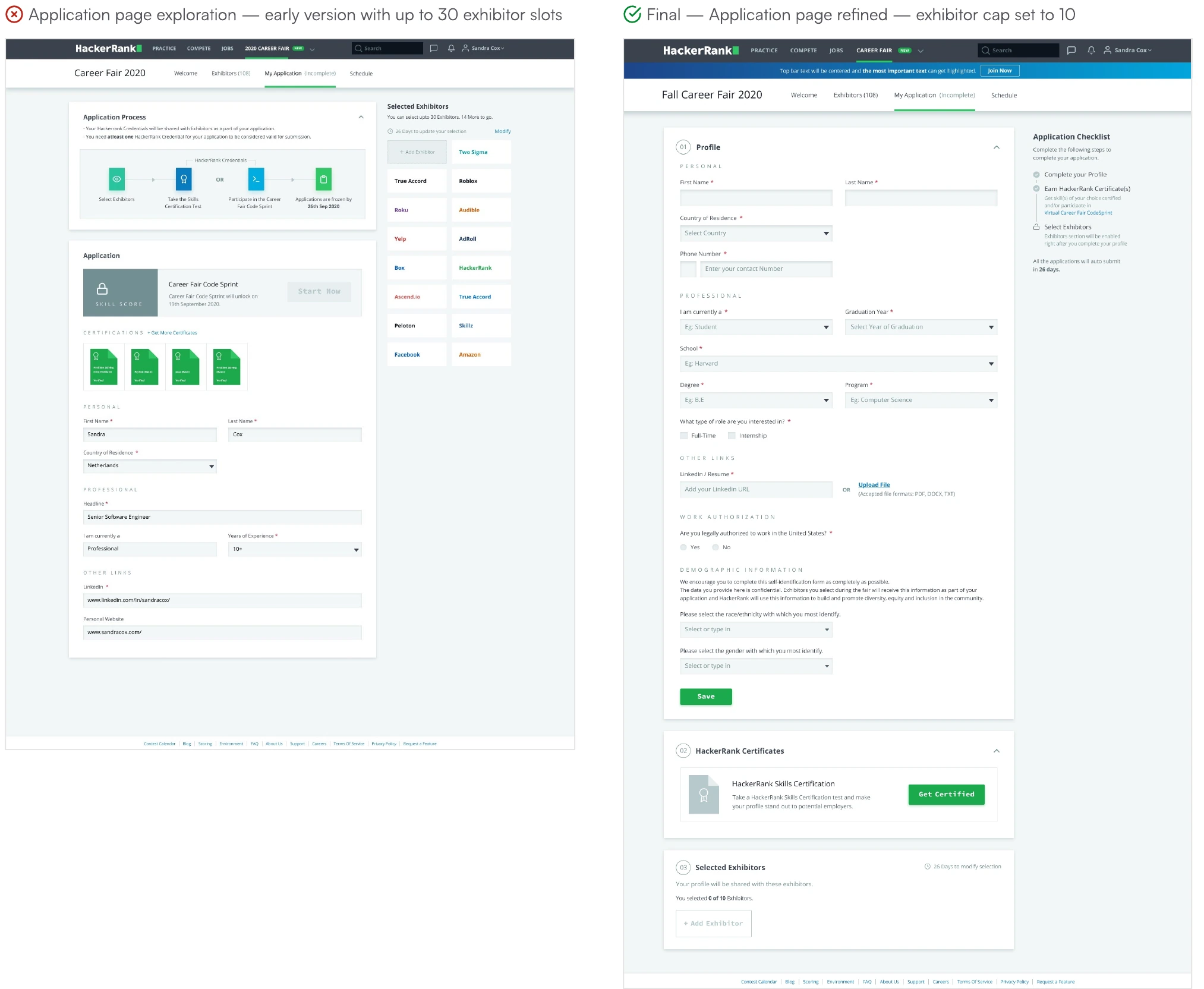 Screen from the HackerRank Virtual Career Fair case study.